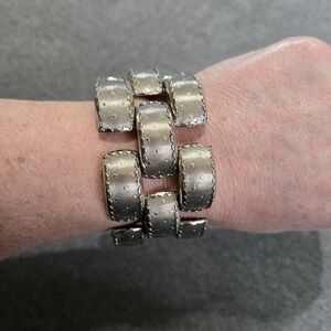 Vintage Mid-century Modern Wide Statement Link Bracelet 3 Row Half Moon Links